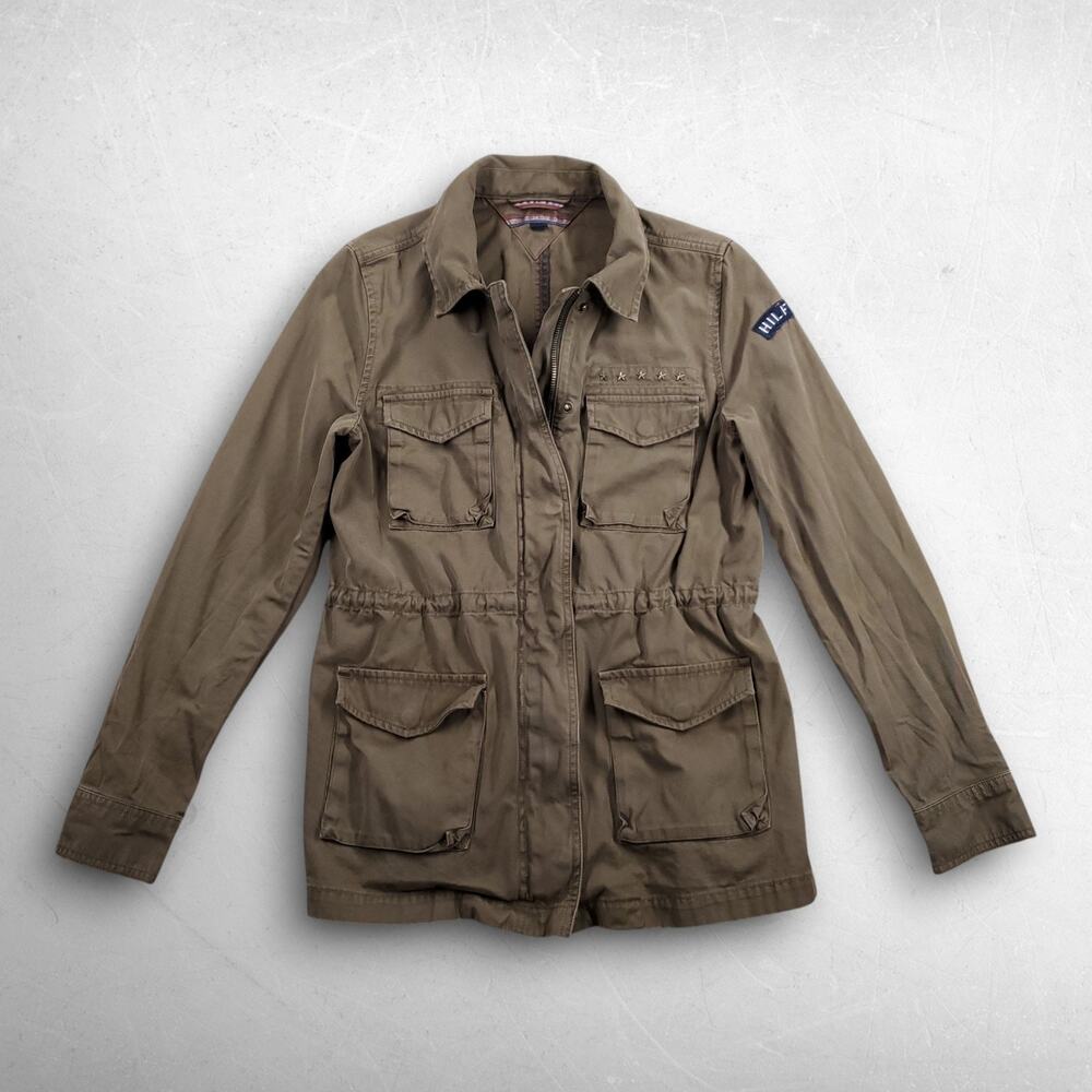 Tommy‎ Hilfiger Utility Field Jacket Women S Olive Cotton Military Vintage Y2K